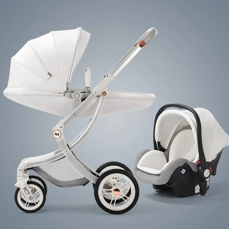 Cochecito de bebé 3 en 1, cochecito de bebé de lujo con asiento de coche, cochecito para recién nacido de cáscara de huevo, cuero PU de alto paisaje